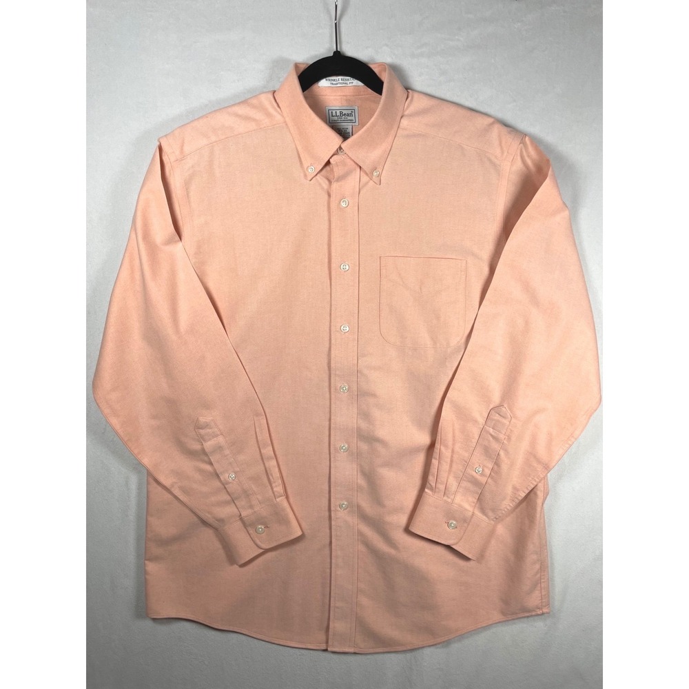 LL Bean 100% cotton wrinkle resist salmon oxford‎ button down 15.5-33 old money